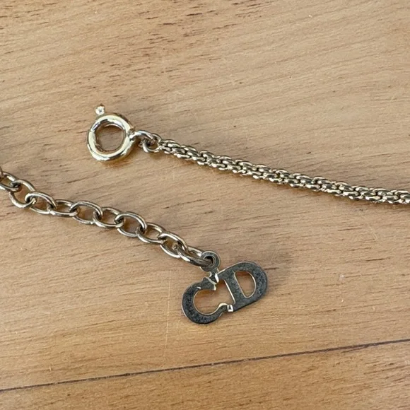 Christian Dior CD Circle Logo Pendant Necklace Gold Rope Chain 15.5-17.5" - Picture 6 of 13